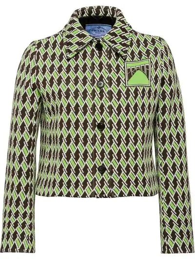 Shop Prada Technical Jacquard Jacket In Brown