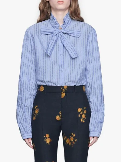 Shop Gucci Cotton Shirt With  Pinstripe In Blue
