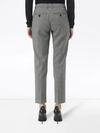 Shop Burberry Houndstooth Check Wool Cropped Tailored Trousers In Black