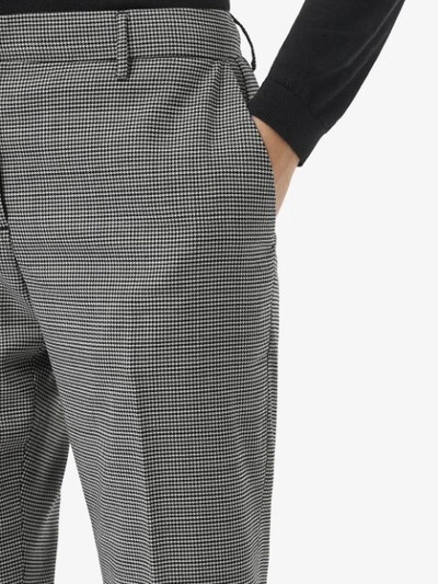 Shop Burberry Houndstooth Check Wool Cropped Tailored Trousers In Black