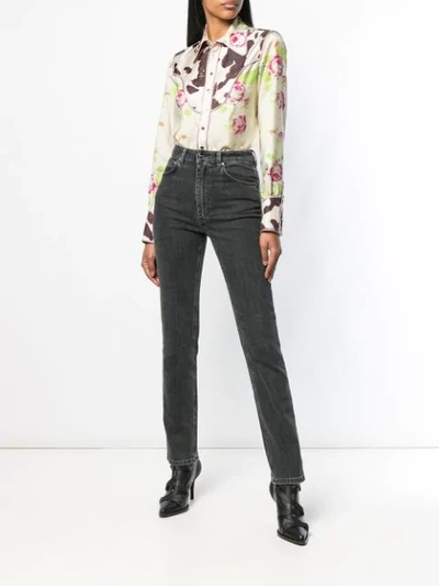 Shop Dsquared2 Floral And Cow Print Bib Shirt In Neutrals