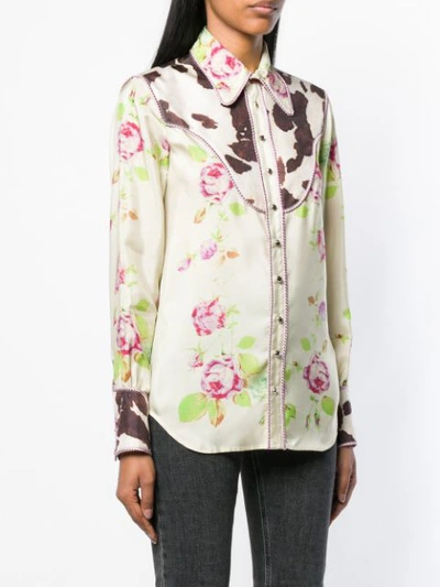 Shop Dsquared2 Floral And Cow Print Bib Shirt In Neutrals