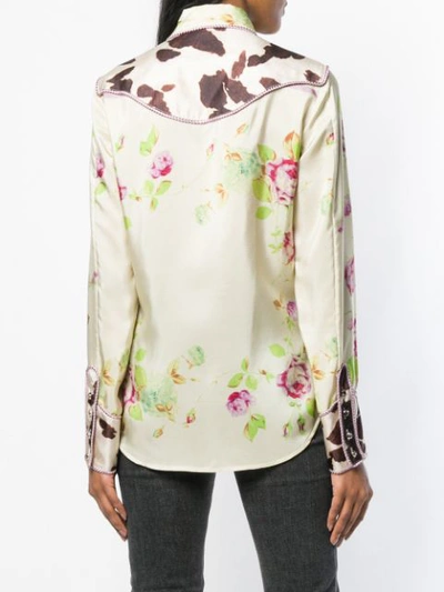 Shop Dsquared2 Floral And Cow Print Bib Shirt In Neutrals