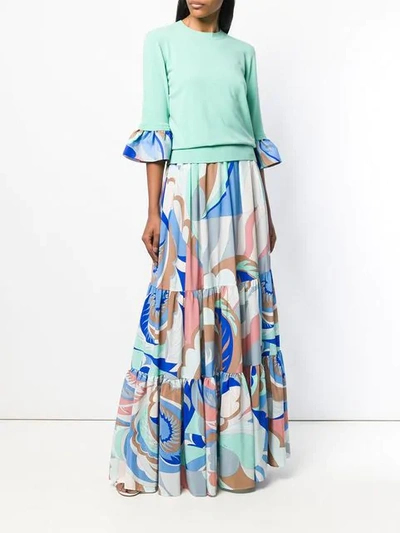 Shop Emilio Pucci Acapulco Print Tiered Maxi Skirt In Blue