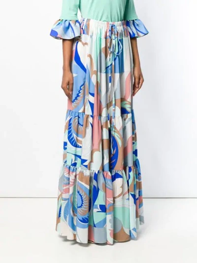 Shop Emilio Pucci Acapulco Print Tiered Maxi Skirt In Blue