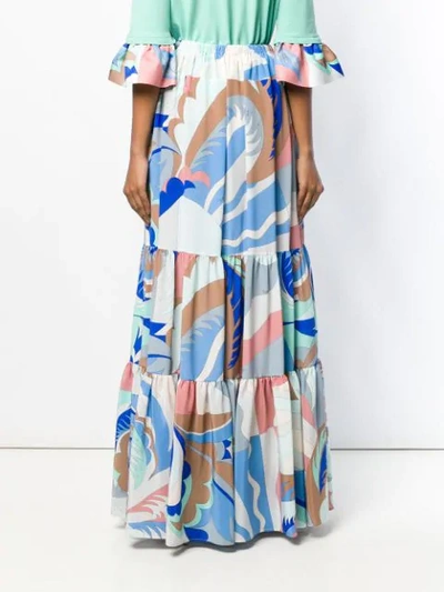 Shop Emilio Pucci Acapulco Print Tiered Maxi Skirt In Blue