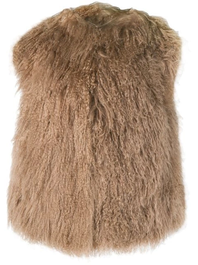 Pre-owned A.n.g.e.l.o. Vintage Cult 1980's Shaggy Fur Gilet In Neutrals