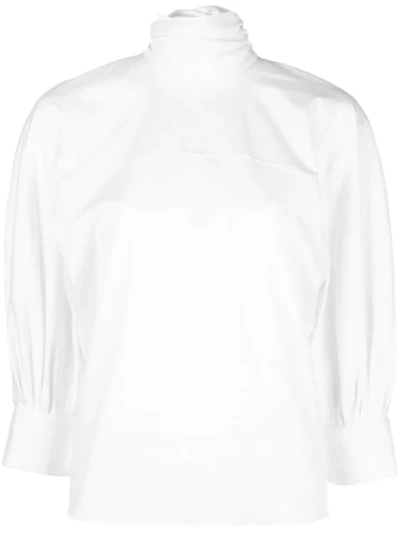 Shop Oscar De La Renta Tie Neck Shirt In White
