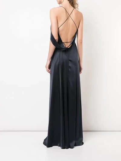 Shop Michelle Mason Strappy Wrap Cowl Gown In Blue