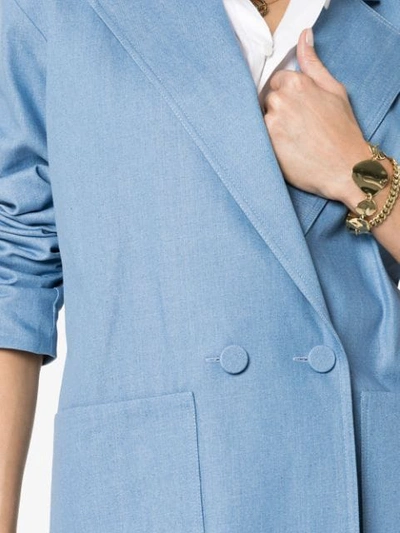 Shop Michael Lo Sordo Long Belted Denim Blazer In Blue