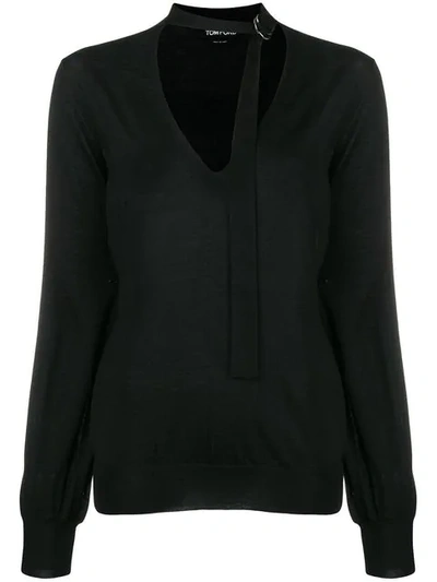 Shop Tom Ford Belted Collar Sweater In Black