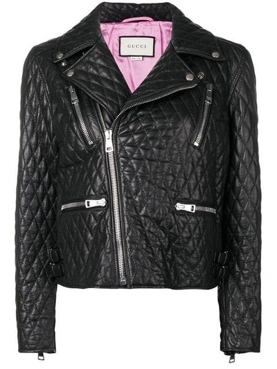 Shop Gucci Quilted Biker Jacket In Black