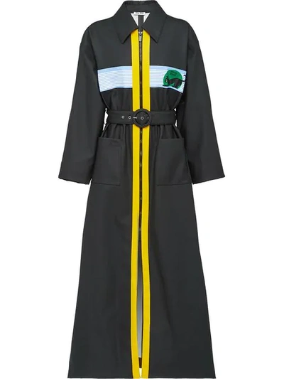 Shop Miu Miu Long Zipped Trench Coat In Black