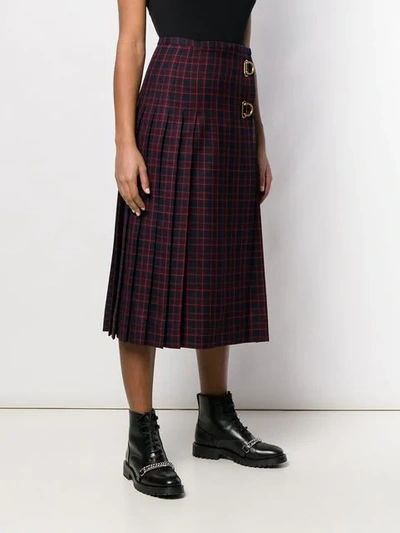 Shop Burberry Arroux Check Print Pleated Wool Skirt In Blue
