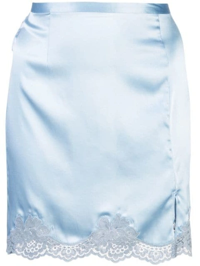 Shop Fleur Du Mal James Lace Slip Skirt In Blue