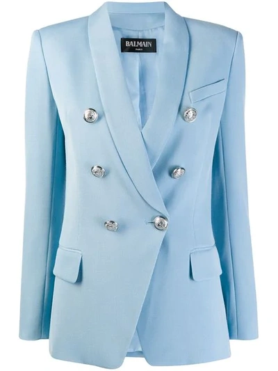 Shop Balmain Double Breasted Blazer In 6fd 6fd Bleu