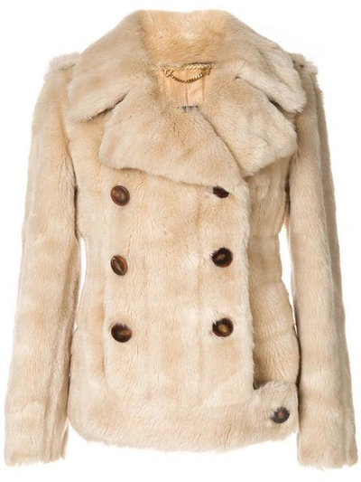 Pre-owned Gucci Logos Long Sleeve Fur Coat Jacket In Brown