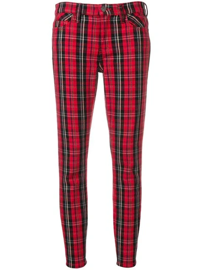 Shop Current Elliott Tartan Skinny Trousers In Red