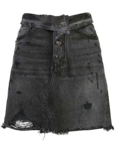 Shop Amiri Fold Over Denim Skirt In Black