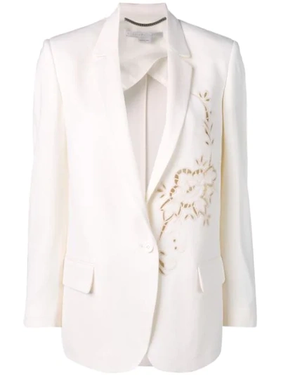 Shop Stella Mccartney Tonal Flower Embellished Wool Blazer In Neutrals