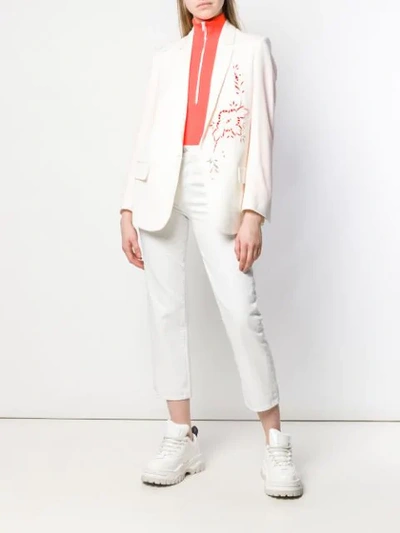 Shop Stella Mccartney Tonal Flower Embellished Wool Blazer In Neutrals