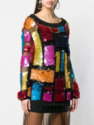 Shop Amen Sequined Fishnet Sweater - Black