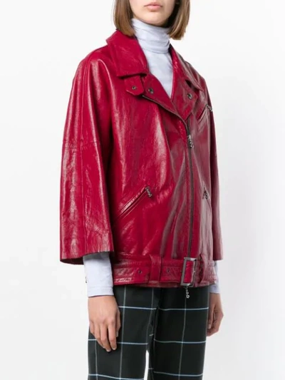 Shop Marni Zipped Biker Jacket In Red