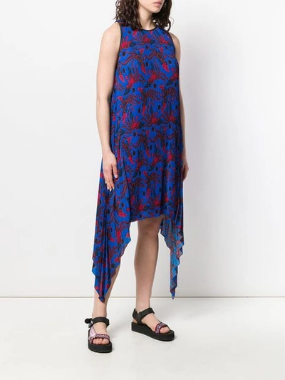 Shop Kenzo Phoenix Print Pleated Dress In Blue