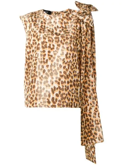 Shop Rochas Bow-detail Leopard-print Top In Neutrals