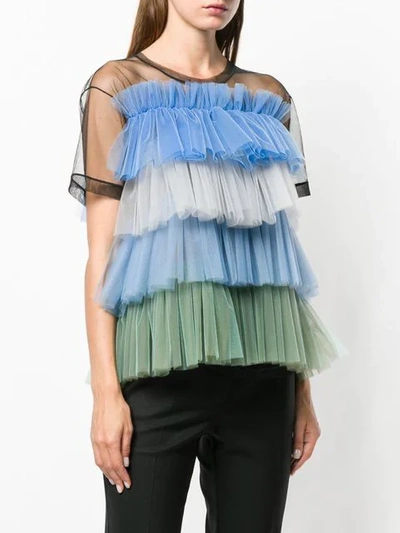 Shop Viktor & Rolf Rainbow Stripes Ruffle Top In Blue