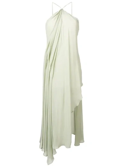 Shop Jacquemus Asymmetric Ruched Dress In Green