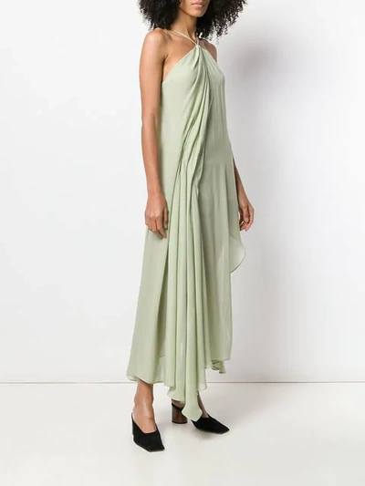 Shop Jacquemus Asymmetric Ruched Dress In Green