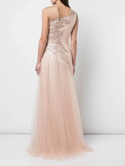 Shop Tadashi Shoji Embellished Tulle Skirt Gown In Neutrals