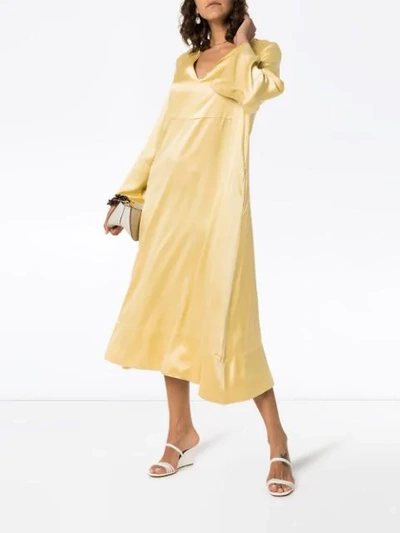 Shop Asceno Silk Midi Dress In Yellow