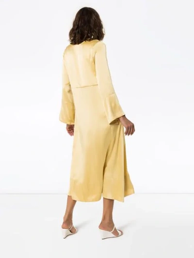 Shop Asceno Silk Midi Dress In Yellow