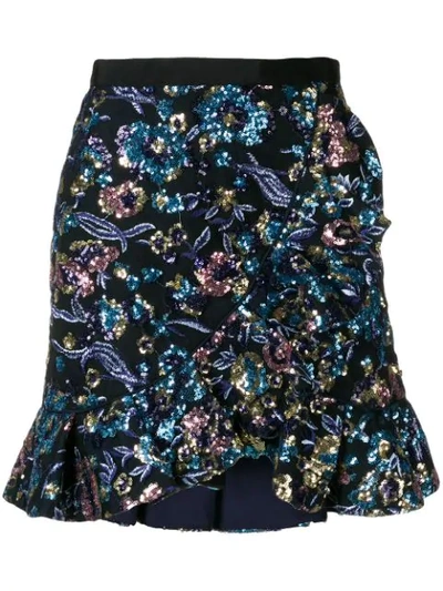 Shop Self-portrait Sequin Embellished Skirt In Sm000 Multi