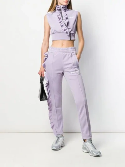 Shop Palm Angels Cropped Ruffle Track Vest In Purple