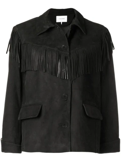 Shop Frame Fringe Button Jacket In Black