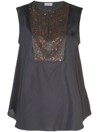 Shop Brunello Cucinelli Embellished Tank Top In Cw571 Volcano/tobacco