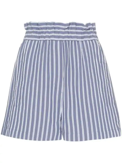 TIBI HIGH-WAISTED STRIPED SHORTS - 蓝色