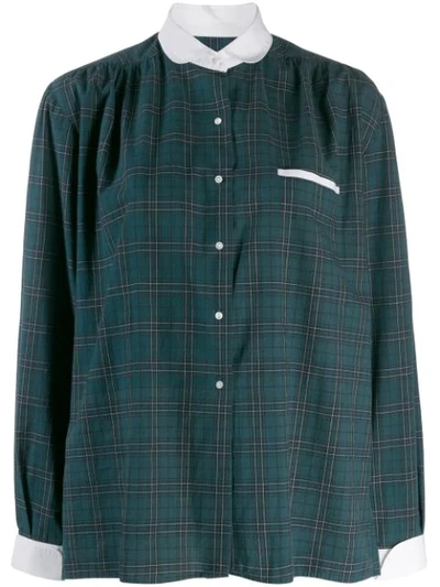Pre-owned Burberry 1980's Club Collar Checked Shirt In Green