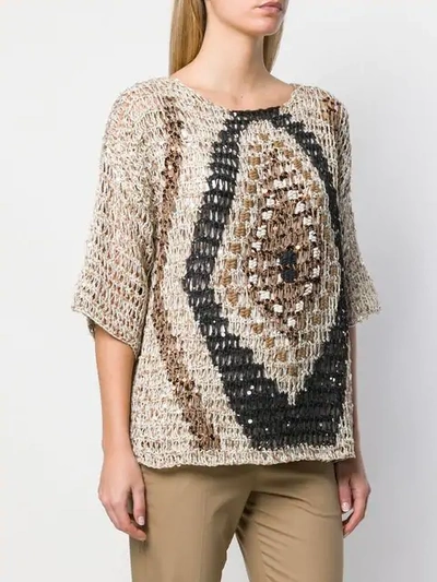 Shop Brunello Cucinelli Woven Sequinned T In Brown