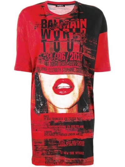 Shop Balmain Graphic T-shirt Dress In Red
