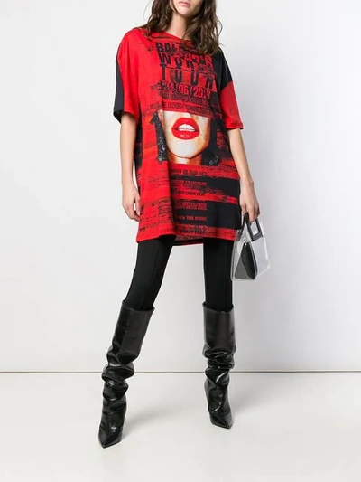 Shop Balmain Graphic T-shirt Dress In Red