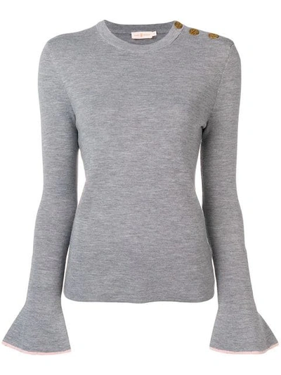 Shop Tory Burch Bell Sleeve Knitted Top In Grey