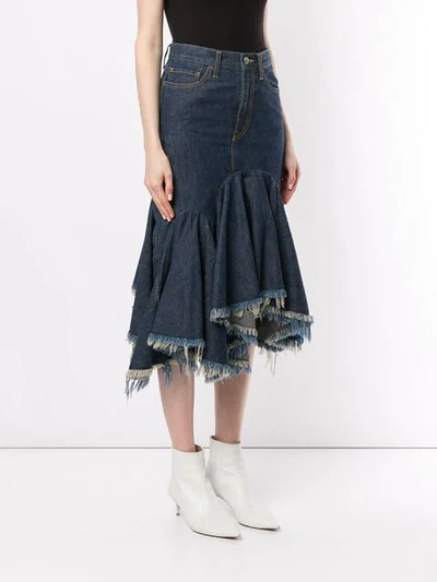 Shop Facetasm Cut-off Denim Skirt In Blue