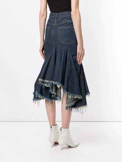 Shop Facetasm Cut-off Denim Skirt In Blue