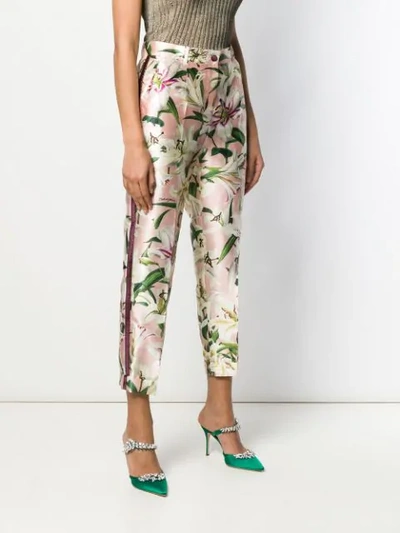 Shop Dolce & Gabbana Lily Print Shantung Trousers In Pink ,green