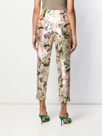 Shop Dolce & Gabbana Lily Print Shantung Trousers In Pink ,green