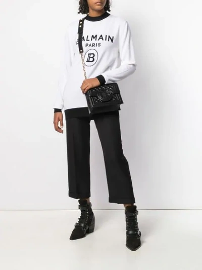 Shop Balmain Intarsia Logo Jumper In White